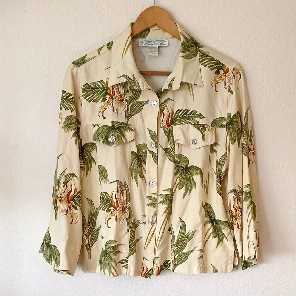 Pineapple Moon 100% Silk Hawaiian Button Up Blouse